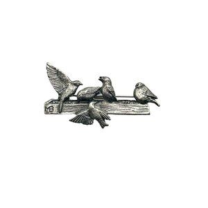 Vintage Birds on a Log Pin Brooch Signed 1999 M. Bastin Pewter Birds Animal Pin